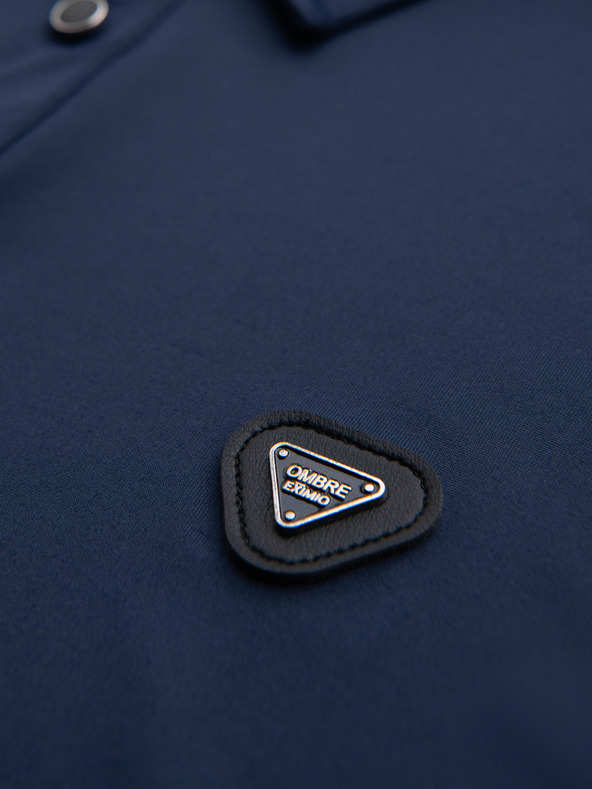 Ombre Clothing Polokošeľa s dlhým rukávom a elegantnými značkovými gombíkmi - tmavo modrá V3 OM-POLS-0139 Ombre Clothing