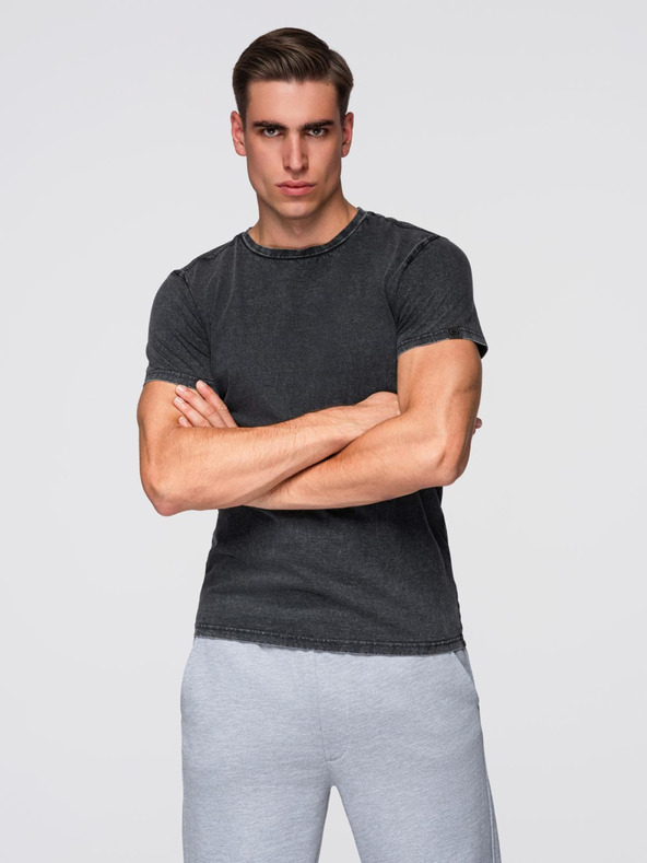 Ombre Clothing Pánske tričko s pracím efektom - čierne V1 OM-TSWT-0116 Ombre Clothing