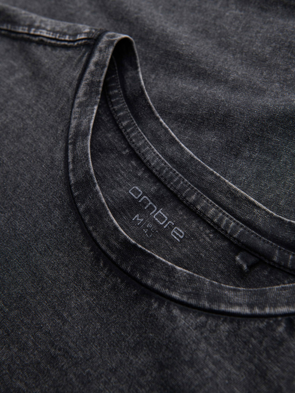 Ombre Clothing Pánske tričko s pracím efektom - čierne V1 OM-TSWT-0116 Ombre Clothing