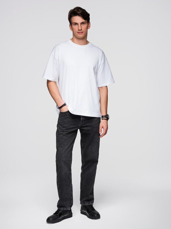 Ombre Clothing Pánske bavlnené tričko s flitrovým motívom krídel na chrbte - biele V2 OM-TSCT-0289 Ombre Clothing