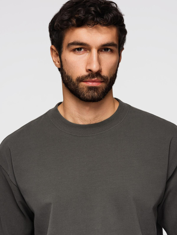 Ombre Clothing Pánske bavlnené tričko LOOSE FIT s okrúhlym výstrihu - sivozlené V3 OM-TSBC-0267 Ombre Clothing