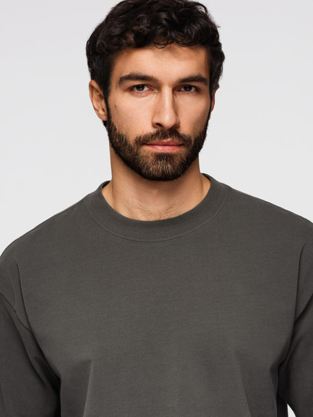 Ombre Clothing Pánske bavlnené tričko LOOSE FIT s okrúhlym výstrihu - sivozlené V3 OM-TSBC-0267 Ombre Clothing