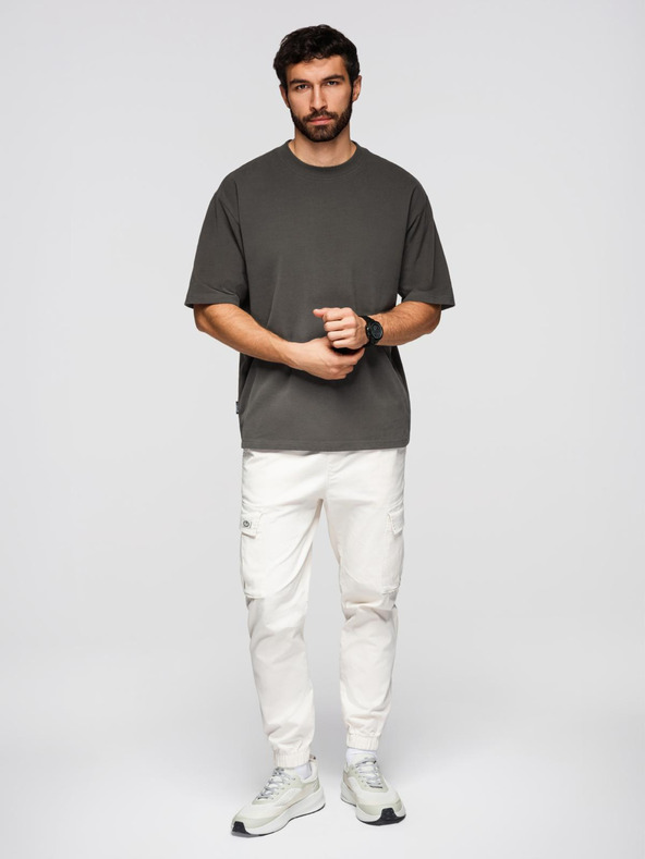 Ombre Clothing Pánske bavlnené tričko LOOSE FIT s okrúhlym výstrihu - sivozlené V3 OM-TSBC-0267 Ombre Clothing