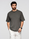 Ombre Clothing Pánske bavlnené tričko LOOSE FIT s okrúhlym výstrihu - sivozlené V3 OM-TSBC-0267 Ombre Clothing