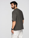 Ombre Clothing Pánske bavlnené tričko LOOSE FIT s okrúhlym výstrihu - sivozlené V3 OM-TSBC-0267 Ombre Clothing