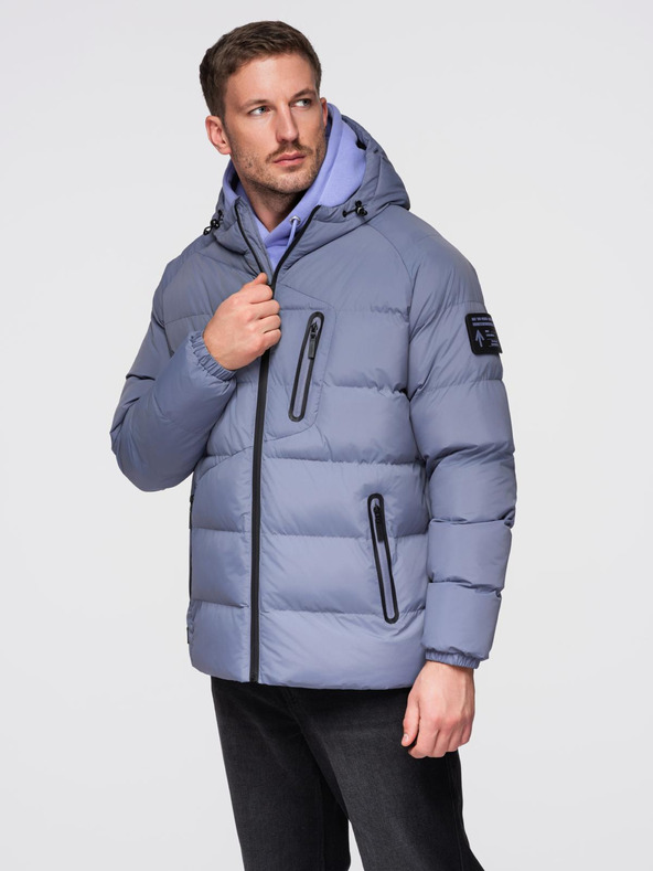 Ombre Clothing Pánska zateplená prešívaná bunda s raglánovými rukávmi - faded purple V6 OM-JAHP-0302 Ombre Clothing