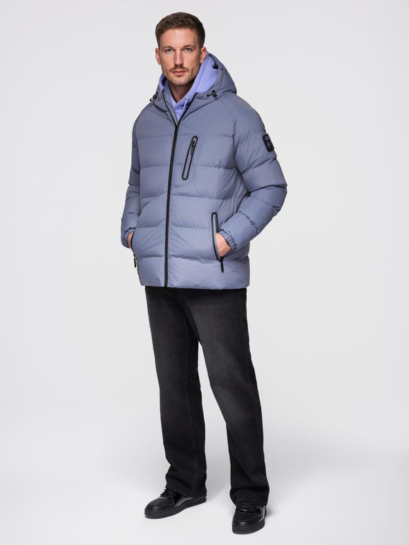 Ombre Clothing Pánska zateplená prešívaná bunda s raglánovými rukávmi - faded purple V6 OM-JAHP-0302 Ombre Clothing