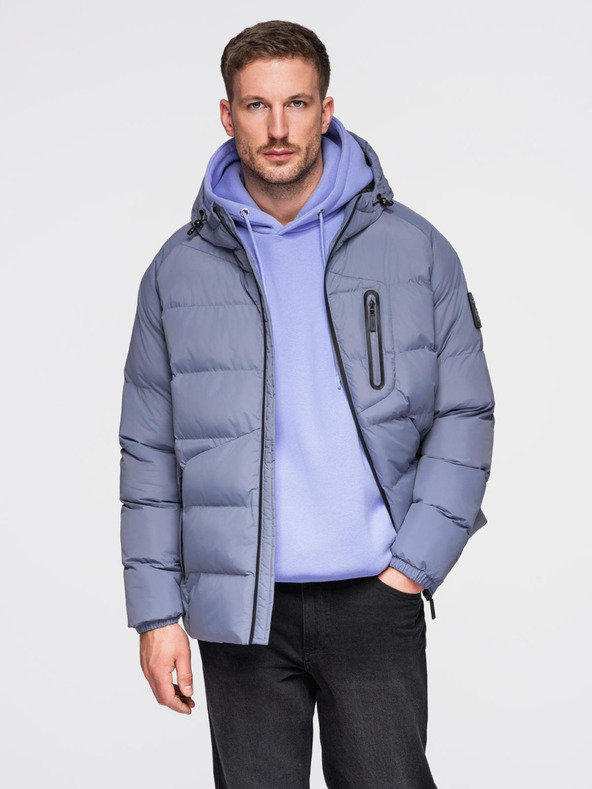 Ombre Clothing Pánska zateplená prešívaná bunda s raglánovými rukávmi - faded purple V6 OM-JAHP-0302 Ombre Clothing