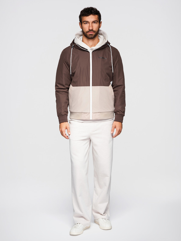 Ombre Clothing Pánska ľahká bunda regular fit s podšívkou a kapucňou - hnedo-béžová V1 OM-JANP-0242 Ombre Clothing