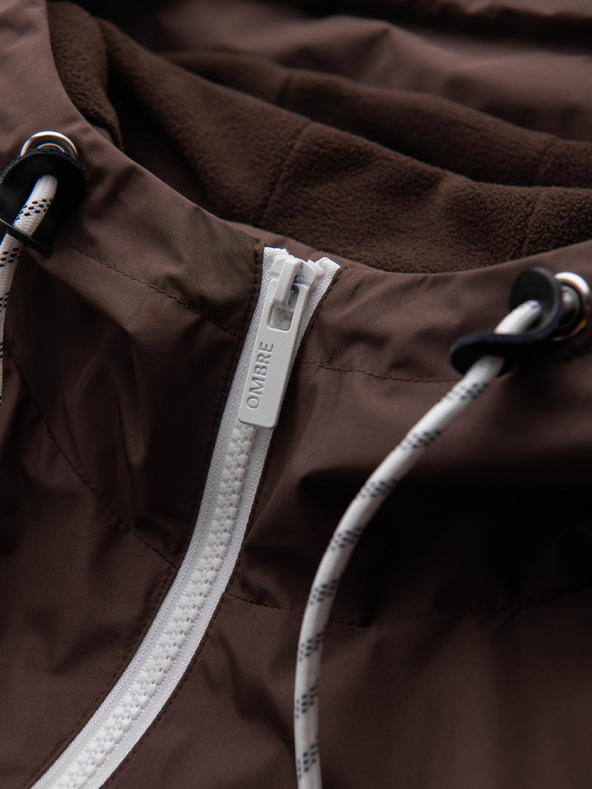 Ombre Clothing Pánska ľahká bunda regular fit s podšívkou a kapucňou - hnedo-béžová V1 OM-JANP-0242 Ombre Clothing