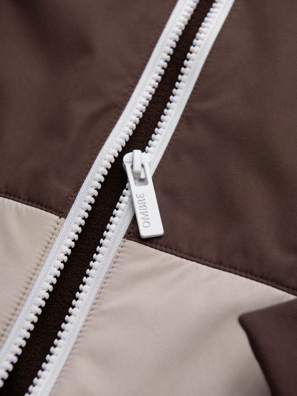 Ombre Clothing Pánska ľahká bunda regular fit s podšívkou a kapucňou - hnedo-béžová V1 OM-JANP-0242 Ombre Clothing