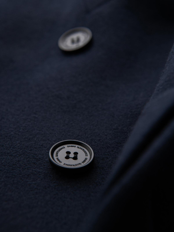 Ombre Clothing Pánský kabát s asymetrickým zapínaním a vysokým golierom - tmavo modrý V3 OM-COWC-0141 Ombre Clothing