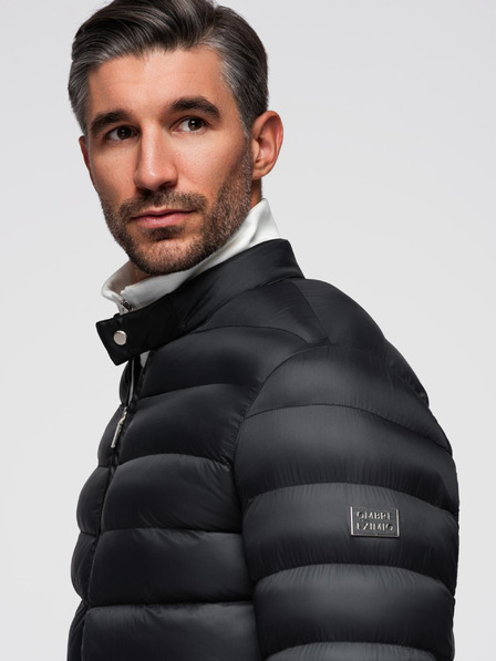 Ombre Clothing Pánska prešívaná klasická bunda so stojačekom - čierna V1 OM-JALP-0261 Ombre Clothing