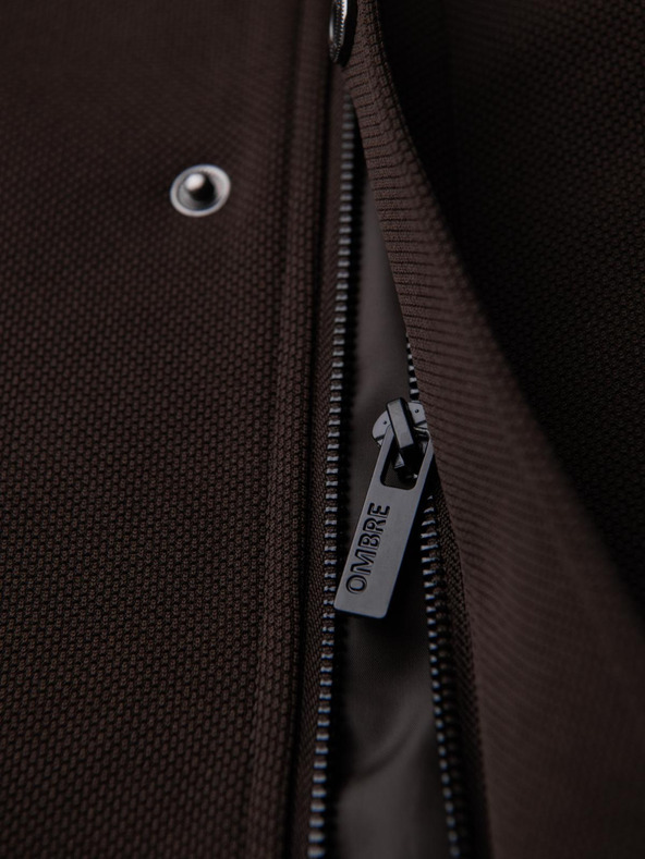 Ombre Clothing Pánský štruktúrovaný kabát s vysokým golierom - tmavo hnedý V5 OM-COWC-0136 Ombre Clothing