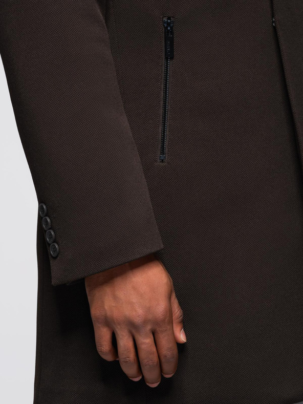 Ombre Clothing Pánský štruktúrovaný kabát s vysokým golierom - tmavo hnedý V5 OM-COWC-0136 Ombre Clothing