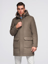Ombre Clothing Pánský vlnený kabát parka s kapucňou - khaki V2 OM-COWC-0132 Ombre Clothing