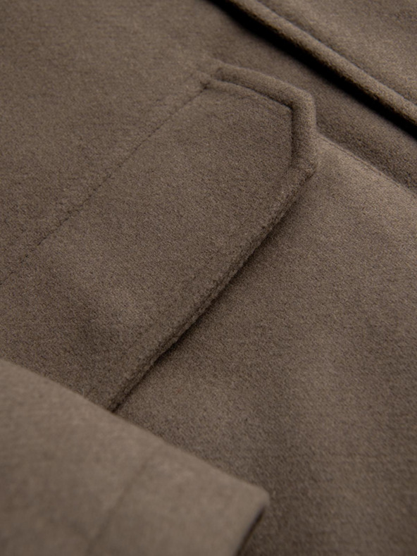 Ombre Clothing Pánský vlnený kabát parka s kapucňou - khaki V2 OM-COWC-0132 Ombre Clothing