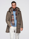 Ombre Clothing Pánský vlnený kabát parka s kapucňou - khaki V2 OM-COWC-0132 Ombre Clothing