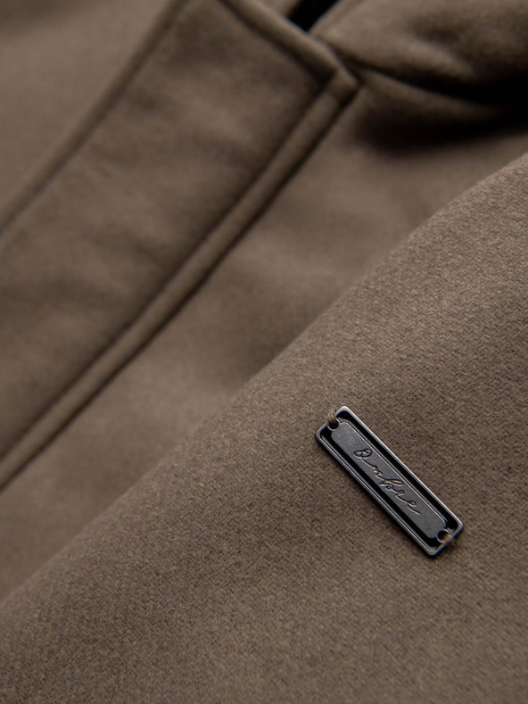Ombre Clothing Pánský vlnený kabát parka s kapucňou - khaki V2 OM-COWC-0132 Ombre Clothing