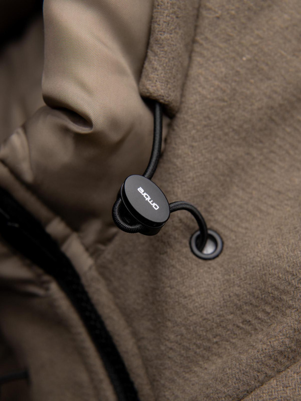 Ombre Clothing Pánský vlnený kabát parka s kapucňou - khaki V2 OM-COWC-0132 Ombre Clothing