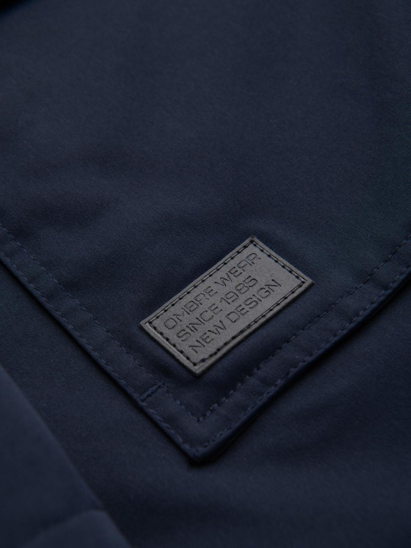 Ombre Clothing Pánska dlhá bunda parka s ovčou kožou - tmavo modrá V2 OM-JAPJ-0316 Ombre Clothing