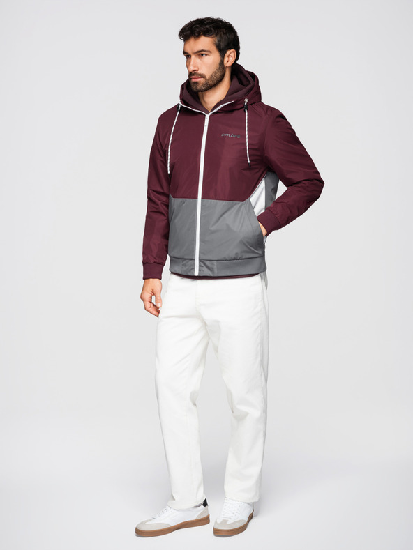 Ombre Clothing Pánska ľahká bunda regular fit s podšívkou a kapucňou - vínovo sivá V3 OM-JANP-0242 Ombre Clothing