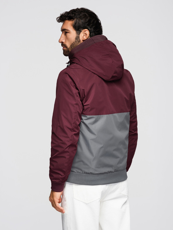 Ombre Clothing Pánska ľahká bunda regular fit s podšívkou a kapucňou - vínovo sivá V3 OM-JANP-0242 Ombre Clothing