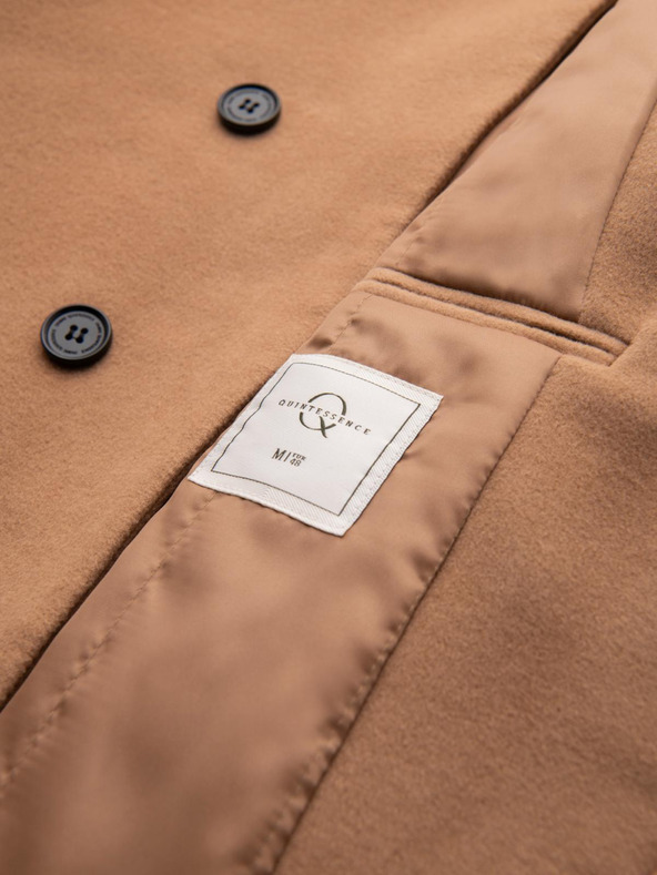 Ombre Clothing Pánský kabát s asymetrickým zapínaním a vysokým golierom - svetlo hnedý V4 OM-COWC-0141 Ombre Clothing