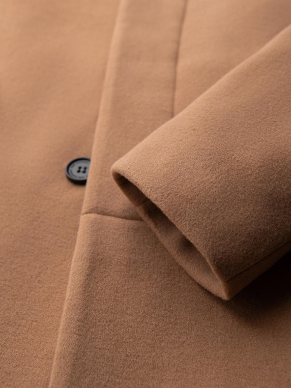 Ombre Clothing Pánský kabát s asymetrickým zapínaním a vysokým golierom - svetlo hnedý V4 OM-COWC-0141 Ombre Clothing