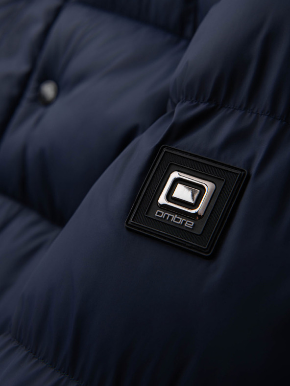 Ombre Clothing Pánska prešívaná bunda s vysokou kapucňou na zips - tmavo modrá V2 OM-JAHP-0238 Ombre Clothing