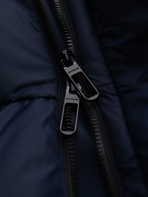 Ombre Clothing Pánska prešívaná bunda s vysokou kapucňou na zips - tmavo modrá V2 OM-JAHP-0238 Ombre Clothing