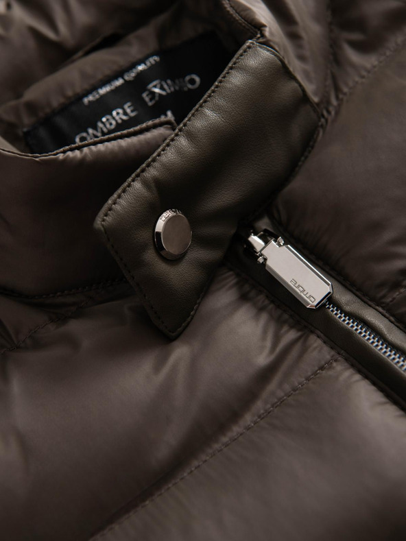 Ombre Clothing Pánska klasická prešívaná bunda so stojačekom - olivová V3 OM-JALP-0261 Ombre Clothing