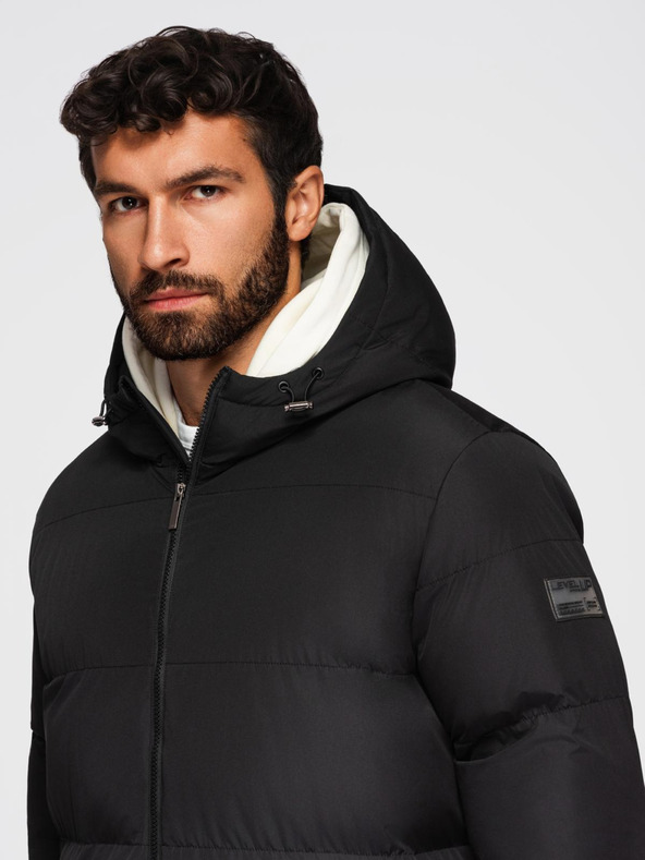 Ombre Clothing Pánska klasická dlhá bunda s kapucňou - čierna V1 OM-JALJ-0269 Ombre Clothing