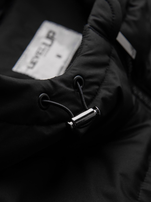 Ombre Clothing Pánska klasická dlhá bunda s kapucňou - čierna V1 OM-JALJ-0269 Ombre Clothing