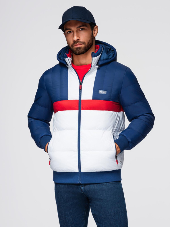 Ombre Clothing Pánska farebná retro športová bunda - modrá a biela V1 OM-JALP-0296 Ombre Clothing