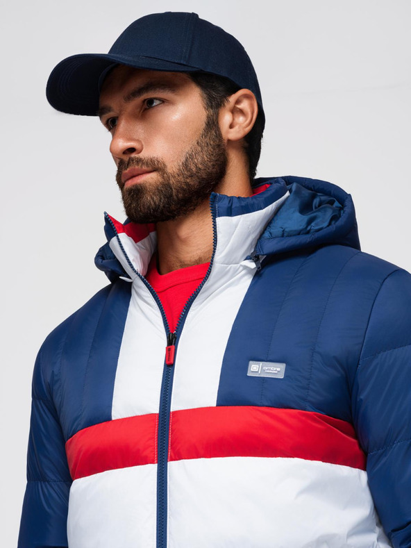 Ombre Clothing Pánska farebná retro športová bunda - modrá a biela V1 OM-JALP-0296 Ombre Clothing