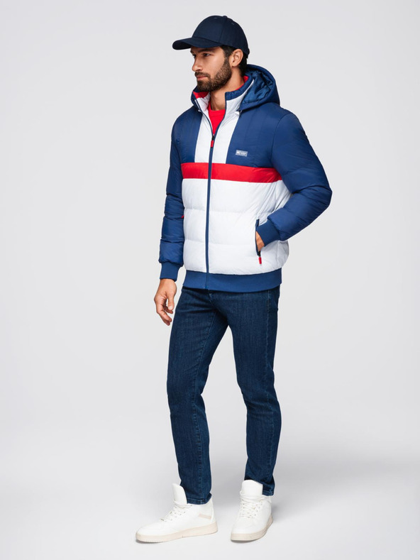 Ombre Clothing Pánska farebná retro športová bunda - modrá a biela V1 OM-JALP-0296 Ombre Clothing