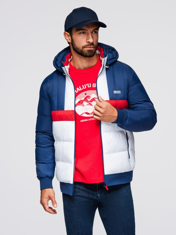 Ombre Clothing Pánska farebná retro športová bunda - modrá a biela V1 OM-JALP-0296 Ombre Clothing