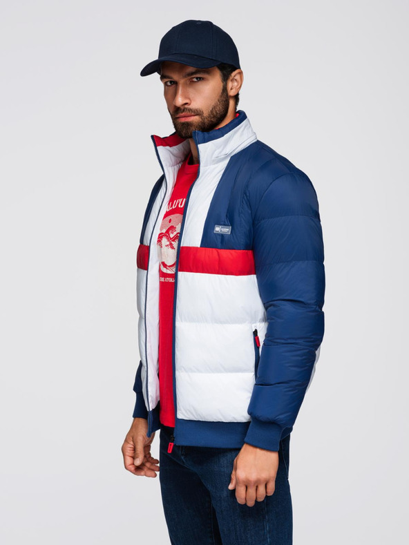 Ombre Clothing Pánska farebná retro športová bunda - modrá a biela V1 OM-JALP-0296 Ombre Clothing