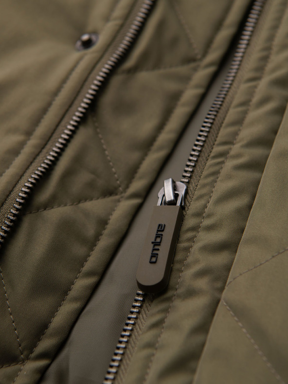 Ombre Clothing Pánska klasická dlhá bunda parka - olivová V3 OM-JAPJ-0313 Ombre Clothing