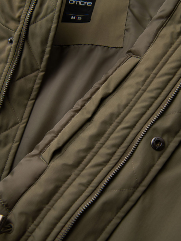 Ombre Clothing Pánska klasická dlhá bunda parka - olivová V3 OM-JAPJ-0313 Ombre Clothing