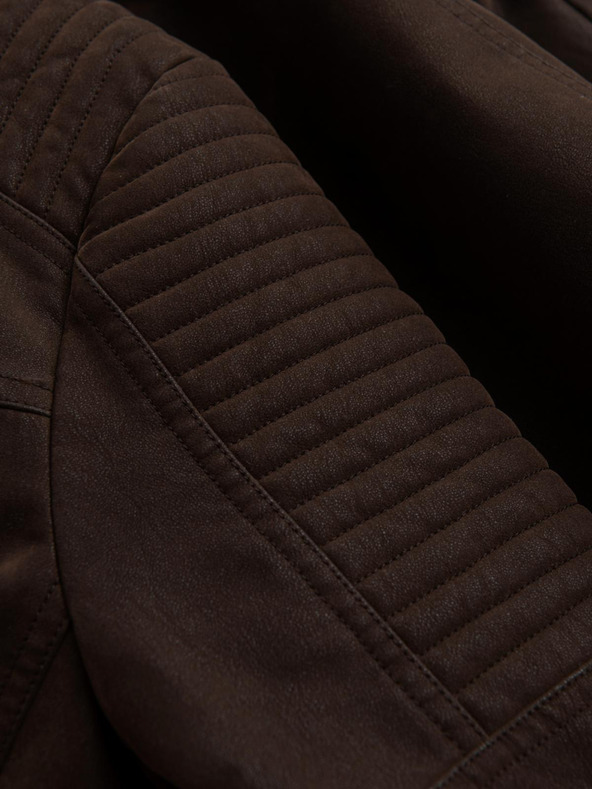 Ombre Clothing Pánska štýlová bunda z ekokože so stojáčikom - tmavo hnedá V1 C637 Ombre Clothing