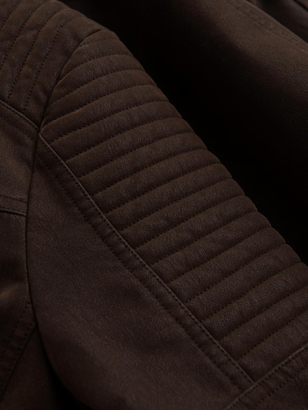 Ombre Clothing Pánska štýlová bunda z ekokože so stojáčikom - tmavo hnedá V1 C637 Ombre Clothing