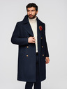 Ombre Clothing Pánsky dvojradový kabát s vlnou a dekoratívnymi aplikáciami - V1 námornícka modrá OM-COWC-0149 Ombre Clothing