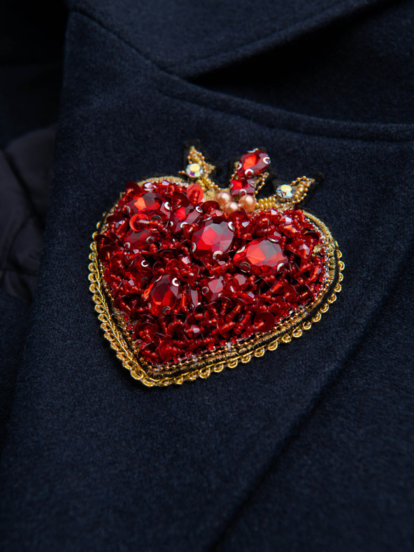 Ombre Clothing Pánsky dvojradový kabát s vlnou a dekoratívnymi aplikáciami - V1 námornícka modrá OM-COWC-0149 Ombre Clothing