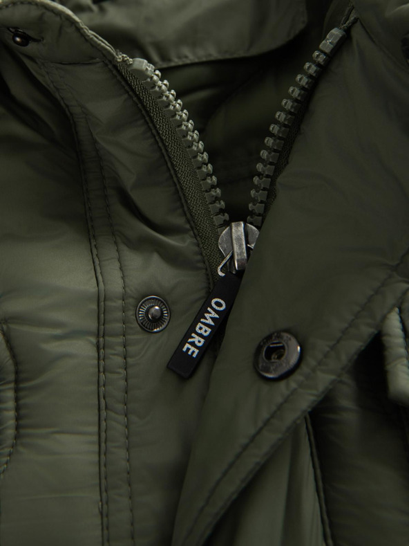 Ombre Clothing Pánska prešívaná bunda košeľového strihu - olivová V2 OM-JALP-0215 Ombre Clothing