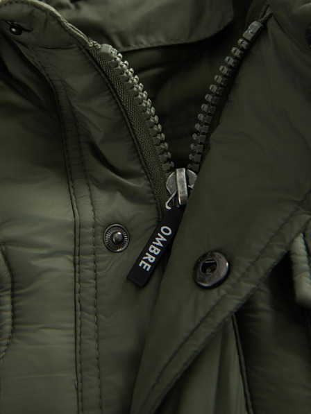 Ombre Clothing Pánska prešívaná bunda košeľového strihu - olivová V2 OM-JALP-0215 Ombre Clothing