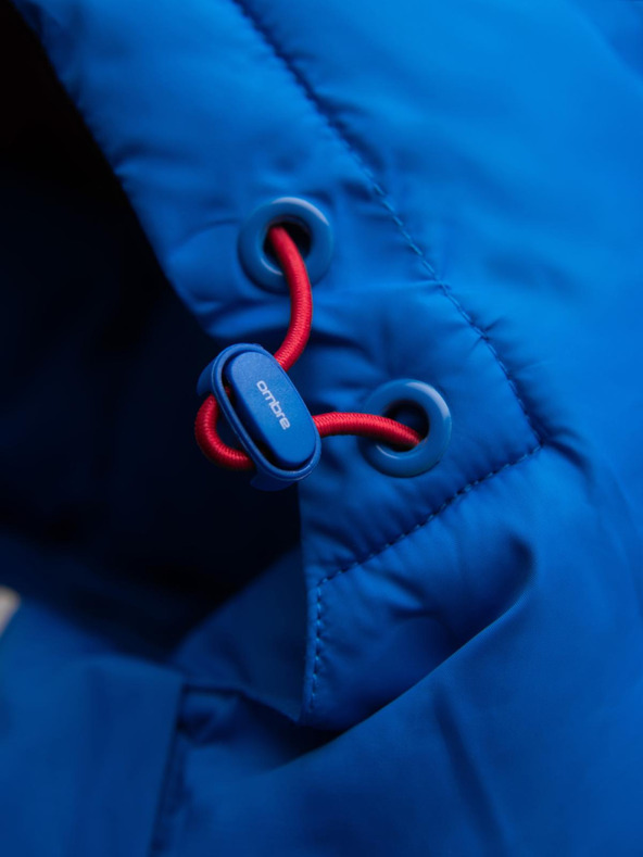 Ombre Clothing Pánska prešívaná bunda s odnímateľnou kapucňou - modrá a červená V1 OM-JALP-0206 Ombre Clothing