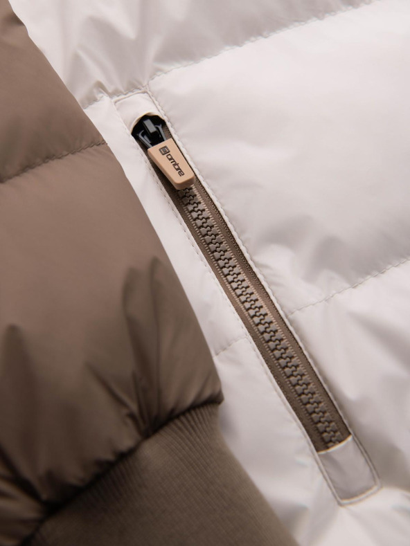 Ombre Clothing Pánska farebná retro športová bunda - béžová a biela V2 OM-JALP-0296 Ombre Clothing