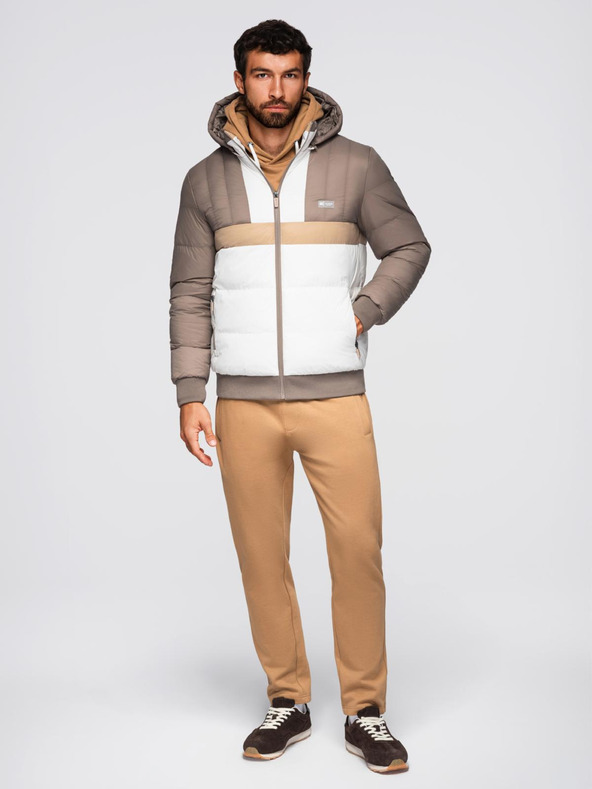 Ombre Clothing Pánska farebná retro športová bunda - béžová a biela V2 OM-JALP-0296 Ombre Clothing